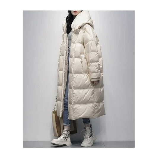 Celie - lange pufferjacke mit daunenumhang