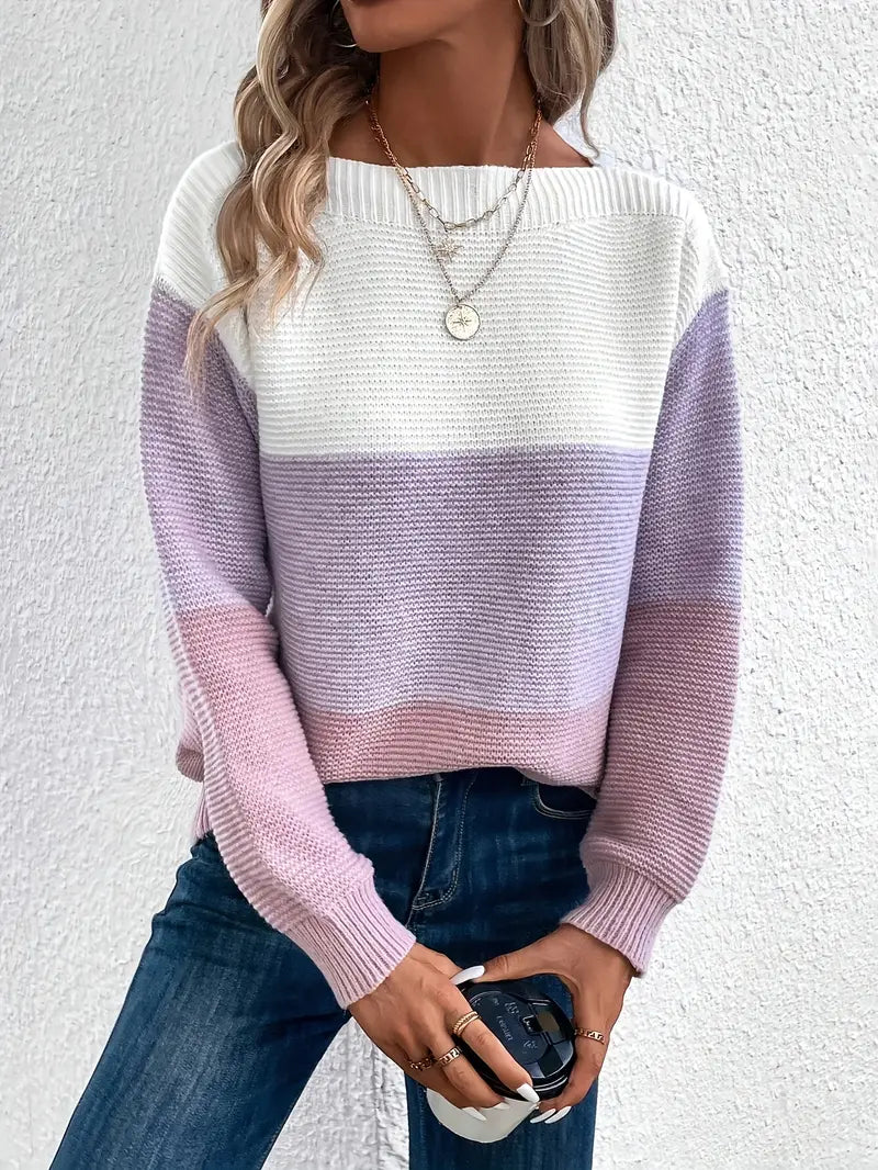 Natalie - farbblock-langarmpullover mit rundhalsausschnitt