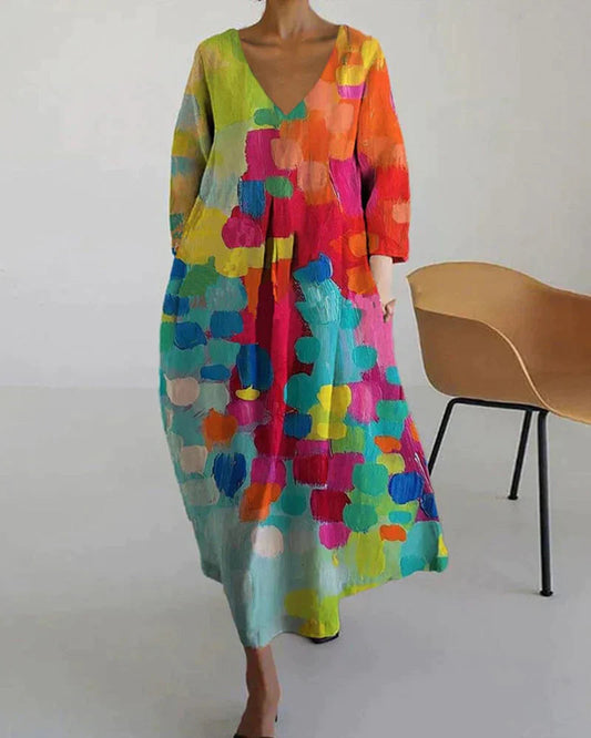 Bunt bedrucktes kleid mit v-ausschnitt - carys