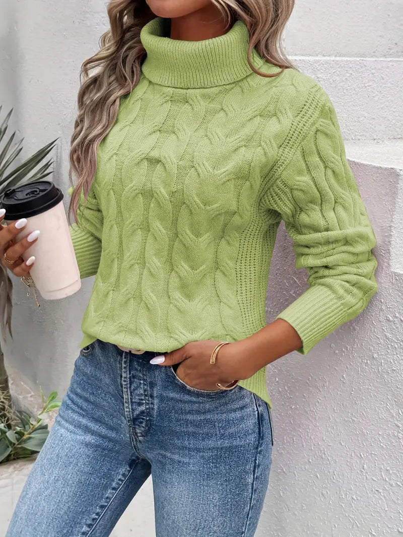 Mila – rollkragenpullover mit zopfmuster für damen