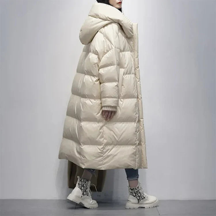 Celie - lange pufferjacke mit daunenumhang