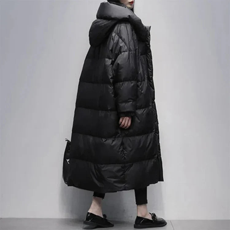 Celie - lange pufferjacke mit daunenumhang