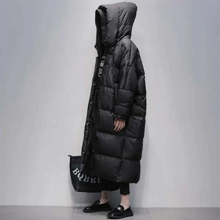 Celie - lange pufferjacke mit daunenumhang