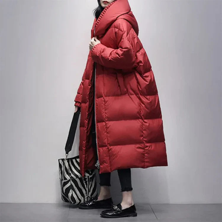 Celie - lange pufferjacke mit daunenumhang