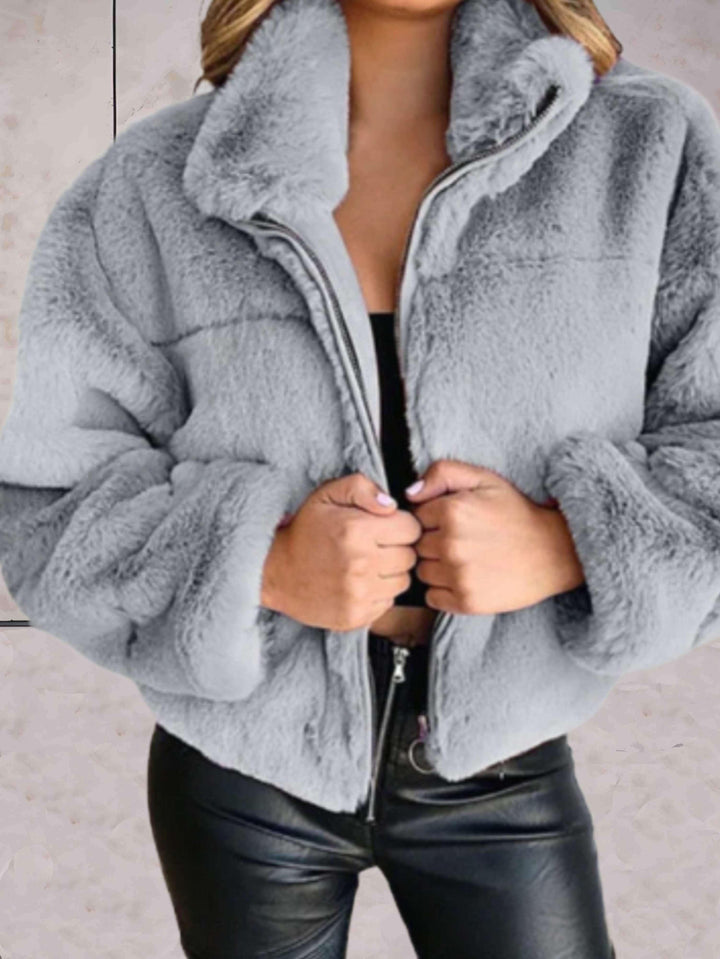 Cosyfaux - warme und kuschelige kunstpelzjacke mit reißverschluss