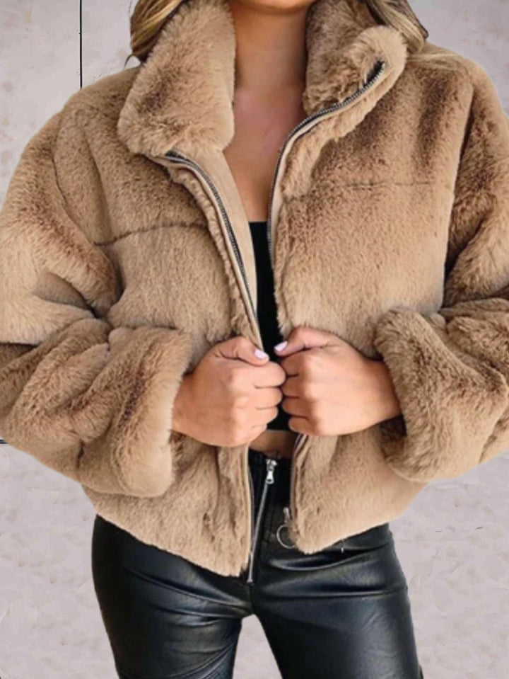 Cosyfaux - warme und kuschelige kunstpelzjacke mit reißverschluss